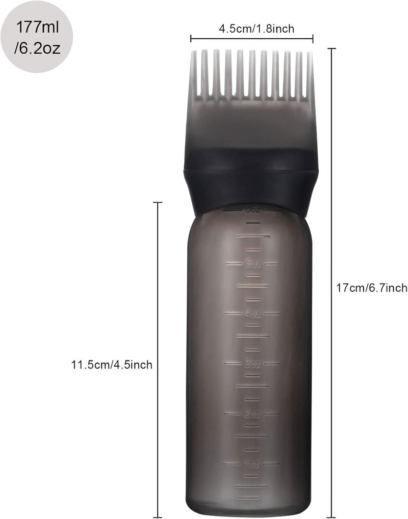 Yebeauty Frasco aplicador de pente de raiz, pacote com 2 frascos aplicadores de cabelo de 170 g para frasco de tinta de cabelo, pincel aplicador com escala graduada - preto transparente