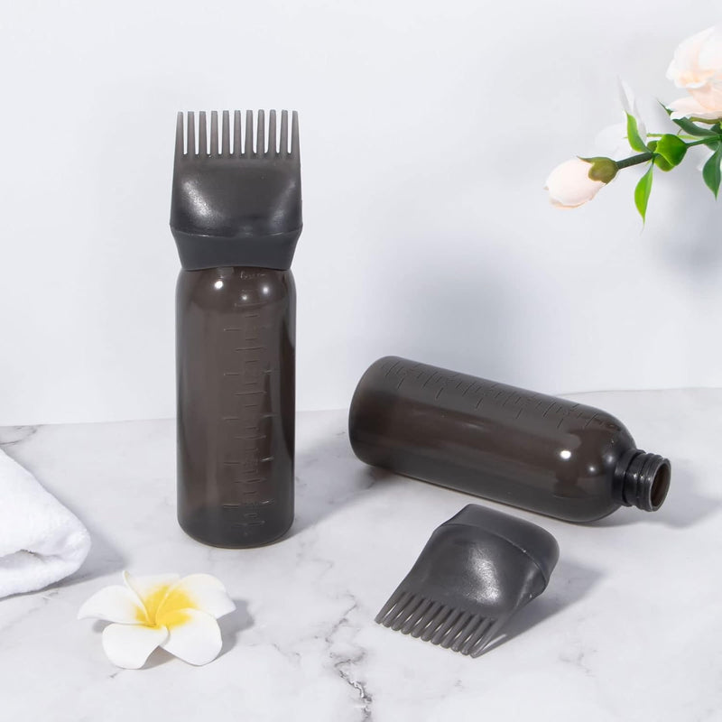 Yebeauty Frasco aplicador de pente de raiz, pacote com 2 frascos aplicadores de cabelo de 170 g para frasco de tinta de cabelo, pincel aplicador com escala graduada - preto transparente