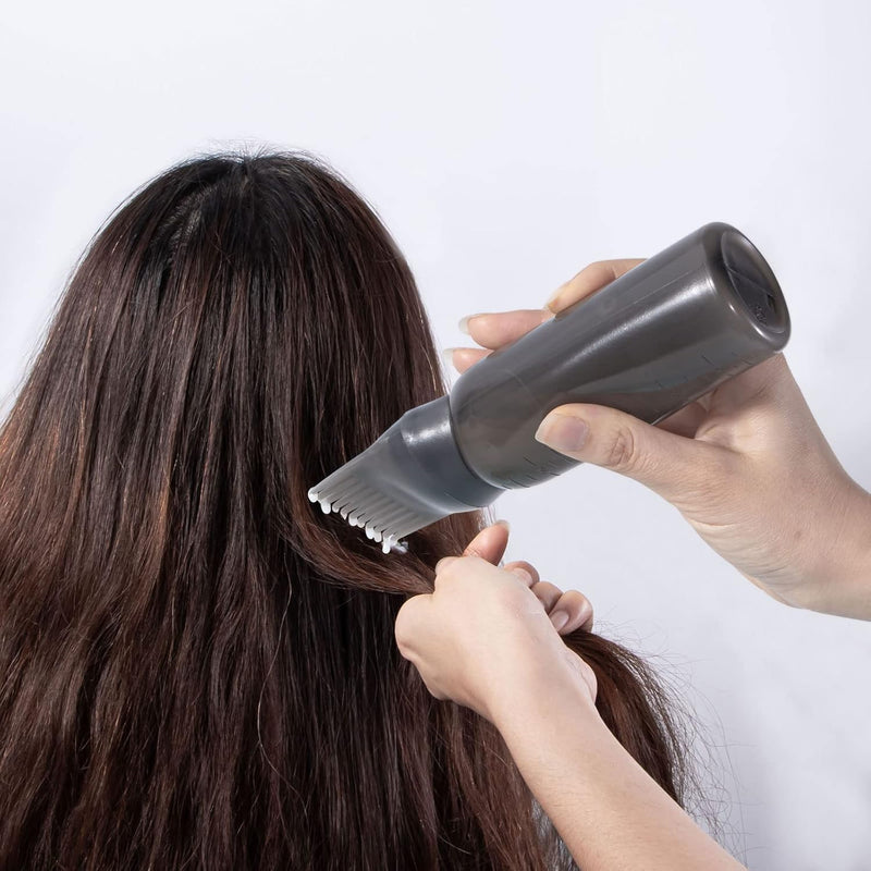 Yebeauty Frasco aplicador de pente de raiz, pacote com 2 frascos aplicadores de cabelo de 170 g para frasco de tinta de cabelo, pincel aplicador com escala graduada - preto transparente